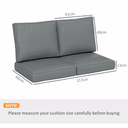 Outsunny 2 Seater Outdoor Seat Cushion with Back, for Garden, Charcoal Grey