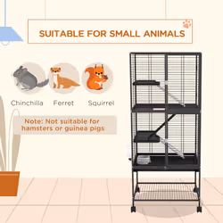 PawHut Ferret Cage 136cm Rolling Small Animal Cage w/ 3 Doors, Storage Shelf