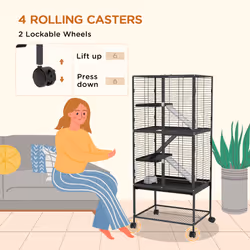 PawHut Ferret Cage 136cm Rolling Small Animal Cage w/ 3 Doors, Storage Shelf - Additional view 4
