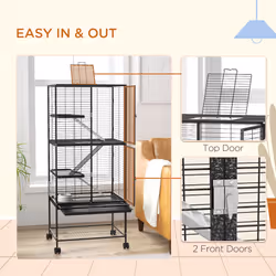 PawHut Ferret Cage 136cm Rolling Small Animal Cage w/ 3 Doors, Storage Shelf - Additional view 5