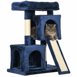 PawHut Cat Rest & Play Activity Tree w/ 2 House Perch Scratching Post Navy Blue - Additional view 5