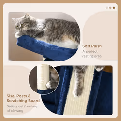 PawHut Cat Rest & Play Activity Tree w/ 2 House Perch Scratching Post Navy Blue - Additional view 6