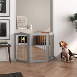 PawHut Foldable Dog Gate, Freestanding Pet Gate with Two Support Feet - Grey