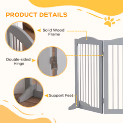 PawHut Foldable Dog Gate, Freestanding Pet Gate with Two Support Feet - Grey - Additional view 4
