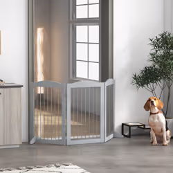 PawHut Foldable Dog Gate, Freestanding Pet Gate with Two Support Feet - Grey - Additional view 5