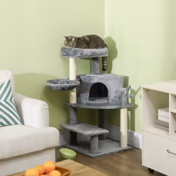 PawHut Cat Tree Tower Climbing Activity Centre with Sisal Scratching Post Grey