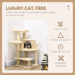 PawHut Cat Tree Tower Climbing  Activity Centre with Sisal Scratching Post Cream