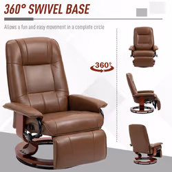 HOMCOM Ergonomic Office Recliner Sofa Chair PU Leather Armchair Lounger Brown