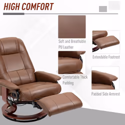 HOMCOM Ergonomic Office Recliner Sofa Chair PU Leather Armchair Lounger Brown - Additional view 4