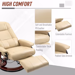 HOMCOM Ergonomic Office Recliner Sofa Chair PU Leather Armchair Lounger Cream - Additional view 4