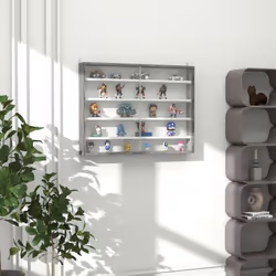 HOMCOM 5-Tier Wall Display Shelf Unit Cabinet w/ Shelves Glass Doors Grey Wood