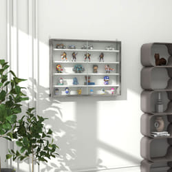 HOMCOM 5-Tier Wall Display Shelf Unit Cabinet w/ Shelves Glass Doors Grey Wood