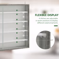 HOMCOM 5-Tier Wall Display Shelf Unit Cabinet w/ Shelves Glass Doors Grey Wood