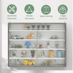 HOMCOM 5-Tier Wall Display Shelf Unit Cabinet w/ Shelves Glass Doors Grey Wood - Additional view 4