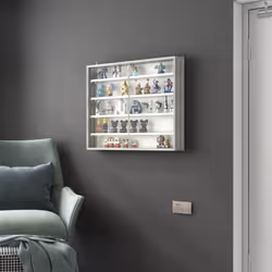 HOMCOM 5-Tier Wall Display Shelf Unit Cabinet w/ Shelves Glass Doors Grey Wood - Additional view 5
