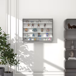 HOMCOM 5-Tier Wall Display Shelf Unit Cabinet w/ Shelves Glass Doors Grey Wood - Additional view 6