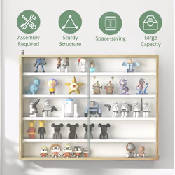 HOMCOM 5-Tier Wall Display Shelf Unit Cabinet w/ Shelves Glass Doors Natural - Additional view 4