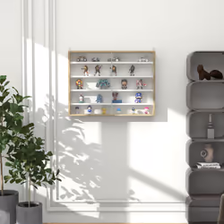 HOMCOM 5-Tier Wall Display Shelf Unit Cabinet w/ Shelves Glass Doors Natural - Additional view 6