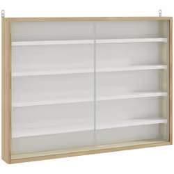 HOMCOM 5-Tier Wall Display Shelf Unit Cabinet w/ Shelves Glass Doors Natural - Additional view 8