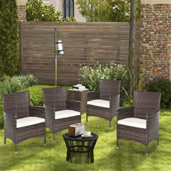 Outsunny 4 PC Outdoor Rattan Armchair Wicker Dining Chair Set for Garden Coffee
