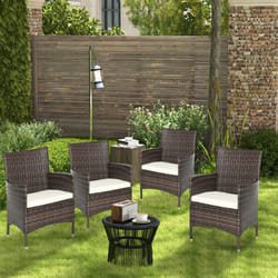 Outsunny 4 PC Outdoor Rattan Armchair Wicker Dining Chair Set for Garden Coffee