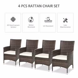 Outsunny 4 PC Outdoor Rattan Armchair Wicker Dining Chair Set for Garden Coffee
