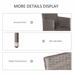 Outsunny 4PC Outdoor Rattan Armchair Wicker Dining Chair Set for Garden Grey