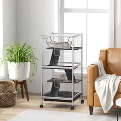 PawHut Rolling Small Animal Cage for Chinchillas Ferrets Kittens W/ Ramp Grey