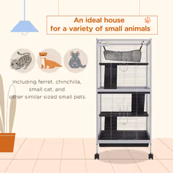 PawHut Rolling Small Animal Cage for Chinchillas Ferrets Kittens W/ Ramp Grey