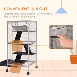 PawHut Rolling Small Animal Cage for Chinchillas Ferrets Kittens W/ Ramp Grey - Additional view 4