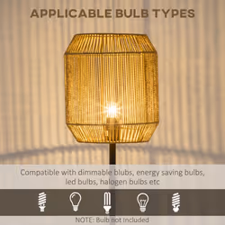 HOMCOM Farmhouse Floor Lamp for Living Room Bedroom with Rattan Wicker, Natural