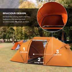 Outsunny 4-6 Persons Camping Tent Dome Family Travel Group Hiking Room Fishing