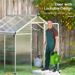 Outsunny 6x6ft Aluminium Greenhouse with/ Door Window Galvanised Base PC Panel