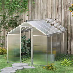 Outsunny 10x6ft Aluminium Greenhouse with/ Door Window Galvanised Base PC Panel