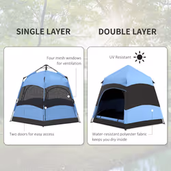Outsunny 4 Person Camping Tent Festival Hiking Shelter, Blue - Additional view 4