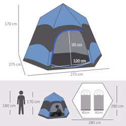 Outsunny 4 Person Camping Tent Festival Hiking Shelter, Blue - Additional view 7