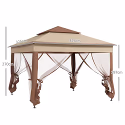 Outsunny Garden Folding Tent Heavy Duty Pop Up Gazebo for Party Khaki