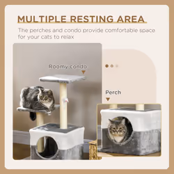 PawHut Cat Tree w/ Sisal Scratching Posts, House, Perches, Toy Mouse - Grey