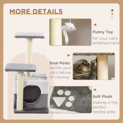 PawHut Cat Tree w/ Sisal Scratching Posts, House, Perches, Toy Mouse - Grey - Additional view 4