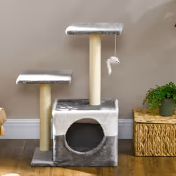 PawHut Cat Tree w/ Sisal Scratching Posts, House, Perches, Toy Mouse - Grey - Additional view 7