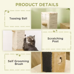 PawHut Cat Scratching Post Scratcher Climber w/ Carpet Base Hanging Toy - Beige
