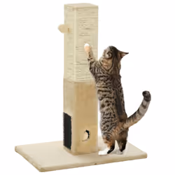 PawHut Cat Scratching Post Scratcher Climber w/ Carpet Base Hanging Toy - Beige - Additional view 8
