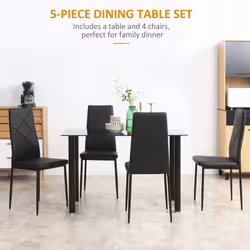HOMCOM Dining Table Set for 4, Kitchen Table and Chairs w/ Padded Seat Black