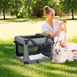 PawHut Folding Pet Carrier Bag House W/ Cushion Storage, Grey 70x51x50cm