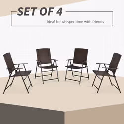 Outsunny 4pcs Rattan Chair Foldable Garden Furniture w/ Armrest Brown