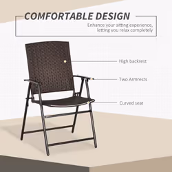Outsunny 4pcs Rattan Chair Foldable Garden Furniture w/ Armrest Brown