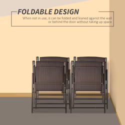 Outsunny 4pcs Rattan Chair Foldable Garden Furniture w/ Armrest Brown - Additional view 4