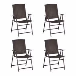 Outsunny 4pcs Rattan Chair Foldable Garden Furniture w/ Armrest Brown - Additional view 8