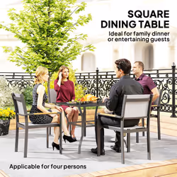 Outsunny Garden Table with Parasol Hole for Four, Slatted Metal Plate Top Grey
