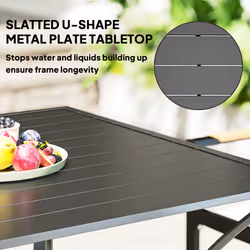 Outsunny Garden Table with Parasol Hole for Four, Slatted Metal Plate Top Grey